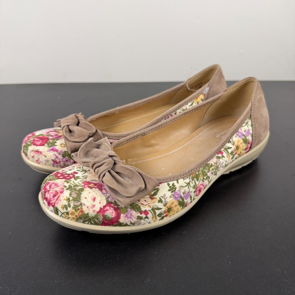 Hotter Jewel Ballet Flats Women 8 Multicolour Floral Slip On Shoes Career Causal